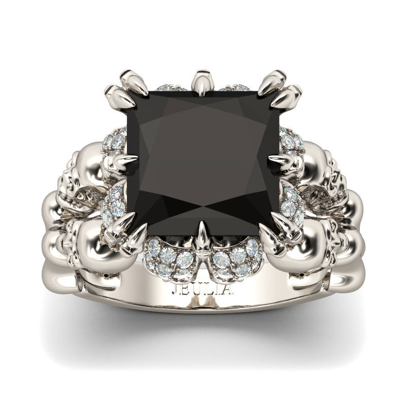 Jeulia Vintage Princess Cut Sterling Silver Skull Ring