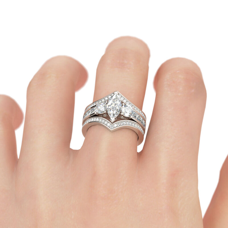 Jeulia Three Stone Marquise Cut Sterling Silver Ring Set