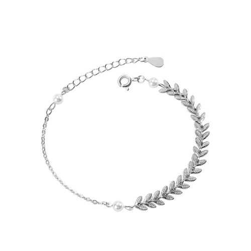 Jeulia Fresh Wheat Ears Pearl Leaf Sterling Silver Bracelet