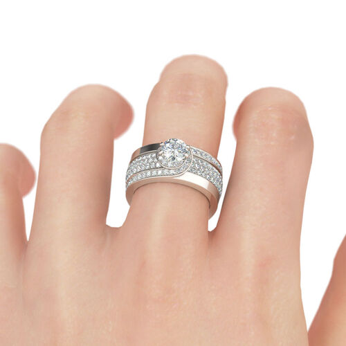 Jeulia Interchangeable Herakles Halo Round Cut Sterling Silver Ring Set