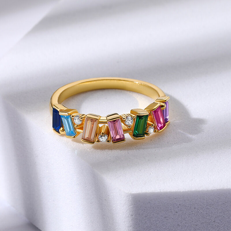 Jeulia Rainbow Multi-Colored Stones Emerald Cut Sterling Silver Ring