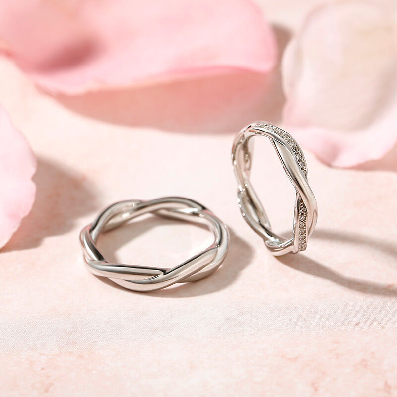 Jeulia "Interweaving of Love" Sterling Silver Couple Rings