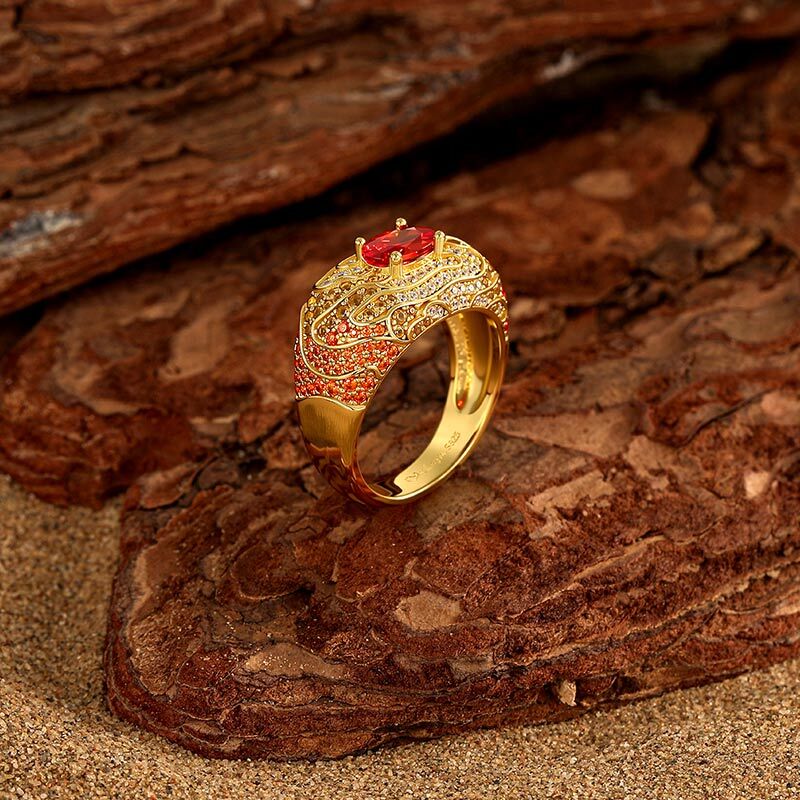 Jeulia x Leyla Art Deco Guld Cocktailring "Sunset Desert" i Sterling Silver