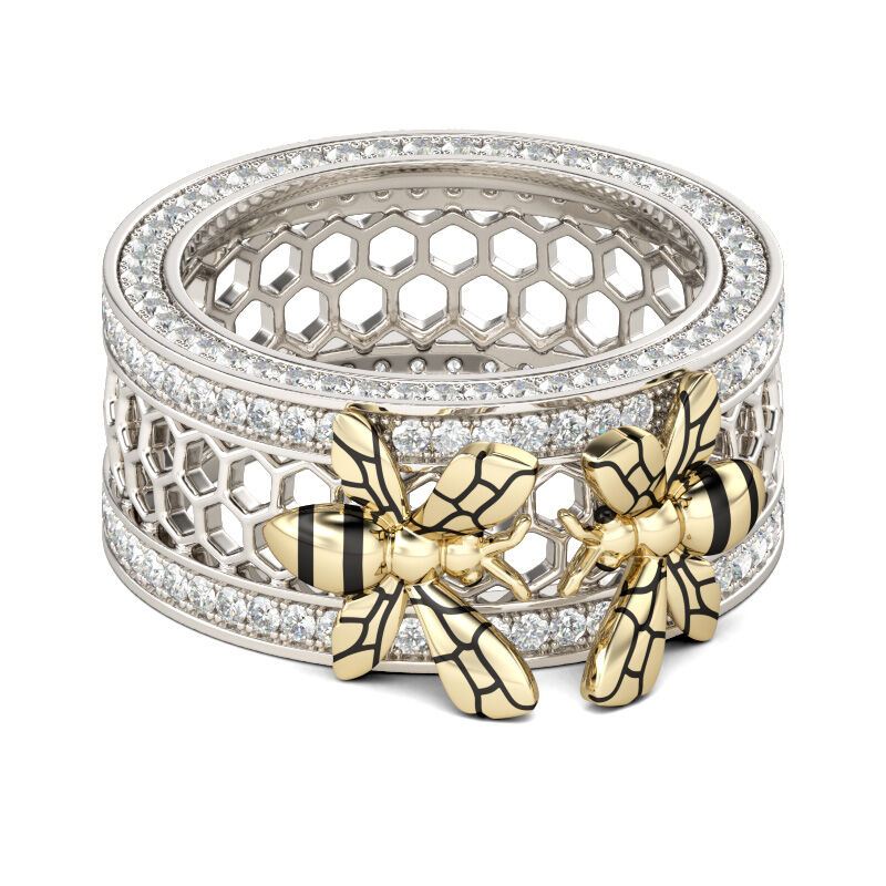 Jeulia Two Bee Honeycomb Sterling Silver Women's Band