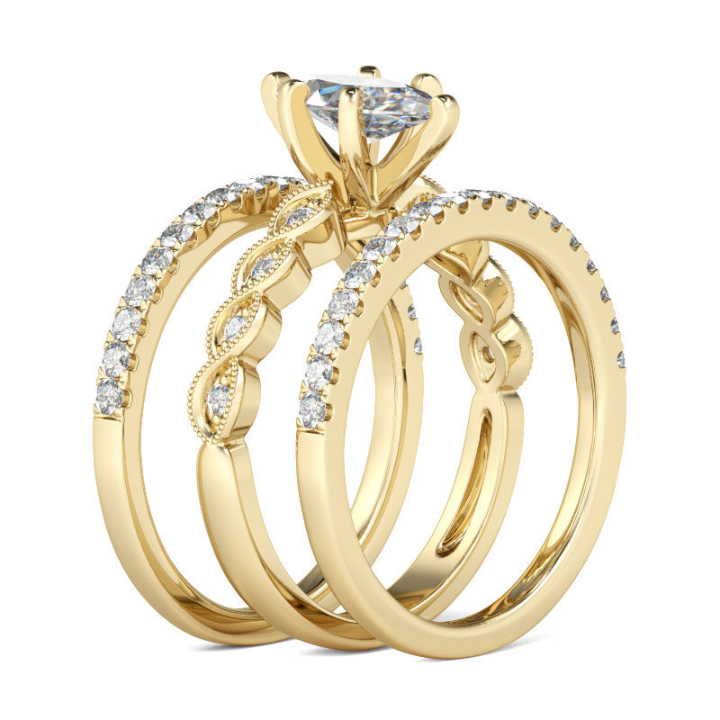 Jeulia Gold Tone Marquise Cut Sterling Silver Ring Set