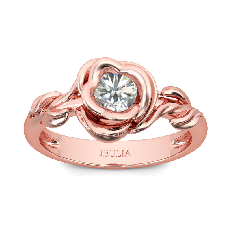 Jeulia Rose Gold Tone Flower Design Round Cut Sterling Silver Ring
