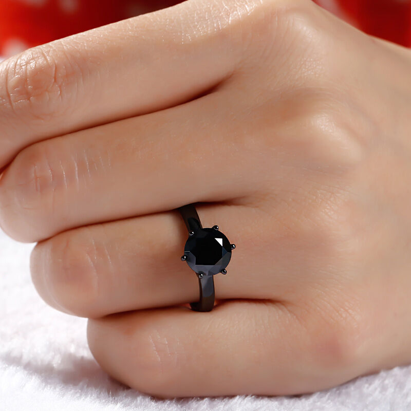 Jeulia Solitaire Black Round Cut Sterling Silver Promise Ring