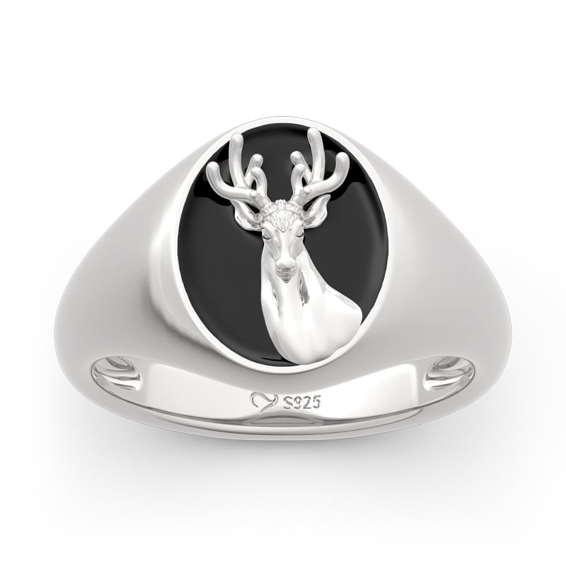 Jeulia "Elk Forest" Sterling Silver Signet Ring