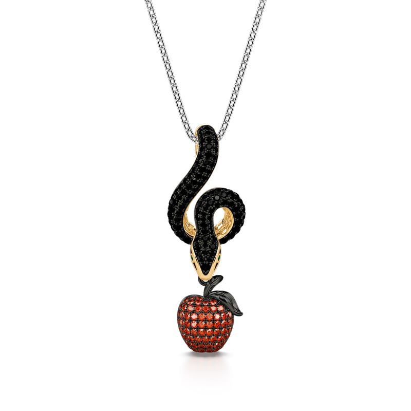 Jeulia "Forbidden Fruit" Snake&Apple Sterling Silver Necklace