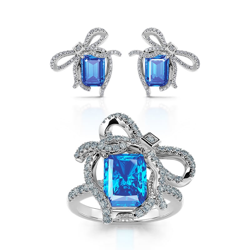 Jeulia "Blue Treasure" Butterfly Knot Sterling Silver Jewelry Set