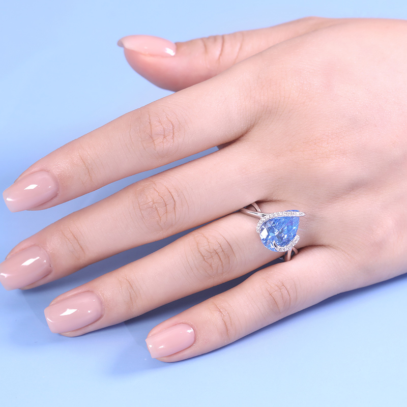 Jeulia Cool Blue Pear Engagement Ring Twisted Sterling Silver