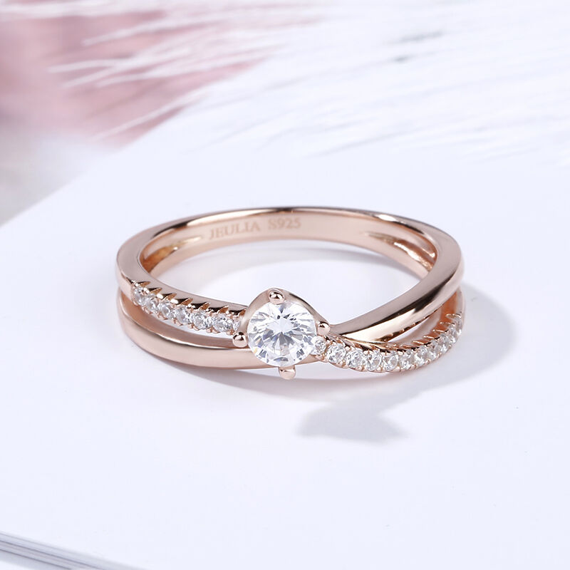 Jeulia Rose Gold Tone Round Cut Sterling Silver Promise Ring