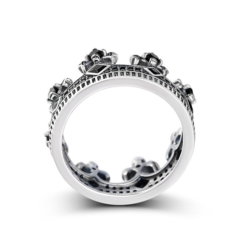 Jeulia "Be My Queen" Black Crown Sterling Silver Women's Band