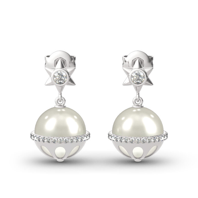 Jeulia Hexagram Cultured Pearl Sterling Silver Earrings