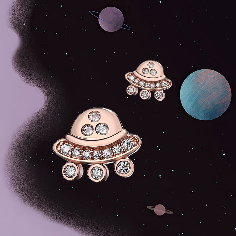 Jeulia "Galaxy Exploration" Spaceship Sterling Silver Stud Earrings