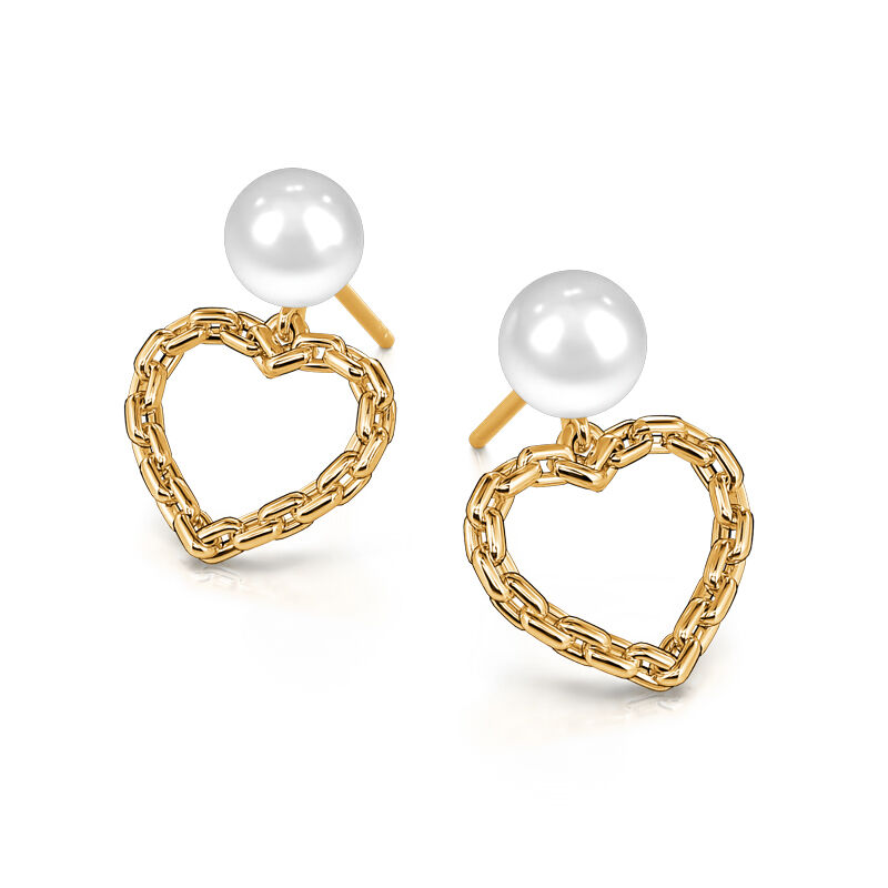 Jeulia "Sweet Chain Heart" Cultured Pearl Sterling Silver Drop Earrings