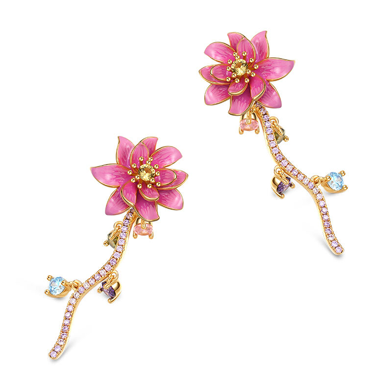 Jeulia "Natural Beauty" Water Lilies Inspired Enamel Sterling Silver Earrings