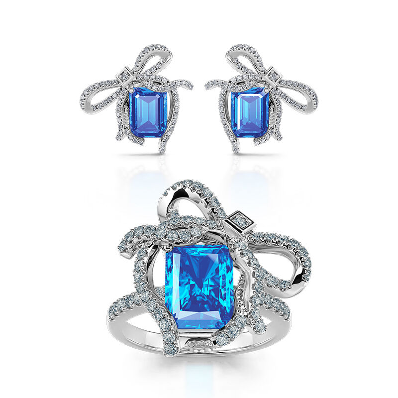 Jeulia "Blue Treasure" Butterfly Knot Sterling Silver Jewelry Set