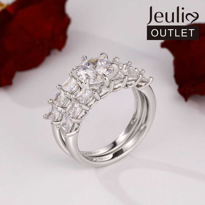Jeulia Round Cut Sterling Silver Ring Set