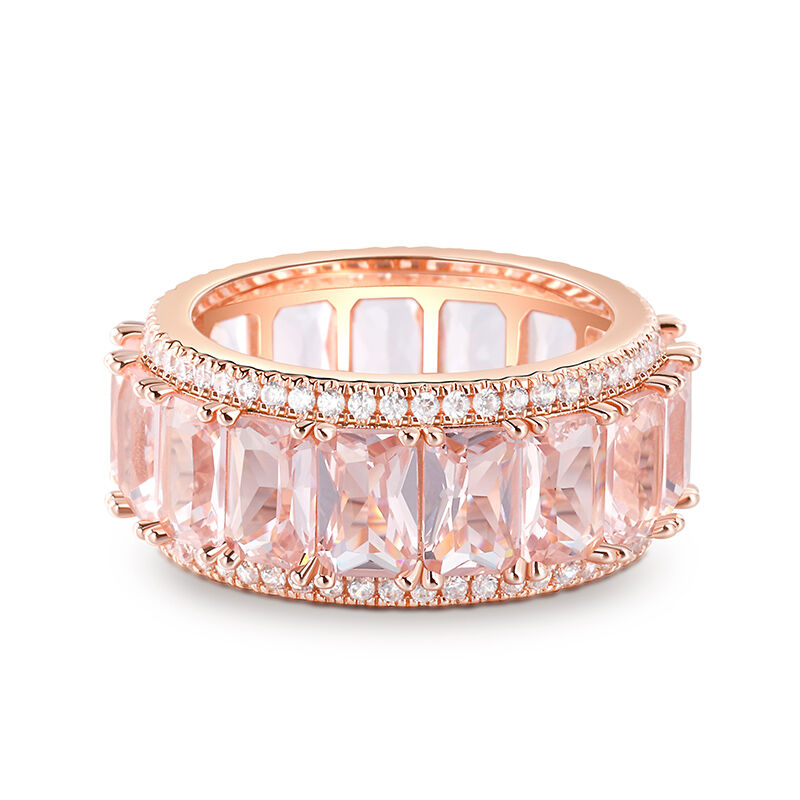 Jeulia Emerald Cut Synthetic Morganite Sterling Silver Women's Band