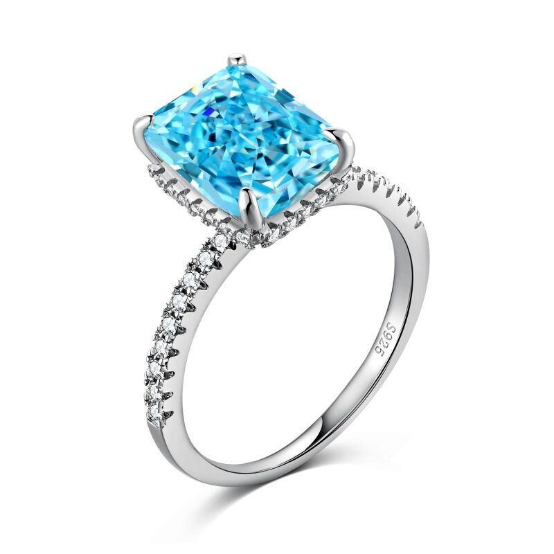 Jeulia Classic Blue Radiant Cut Sterling Silver Ring