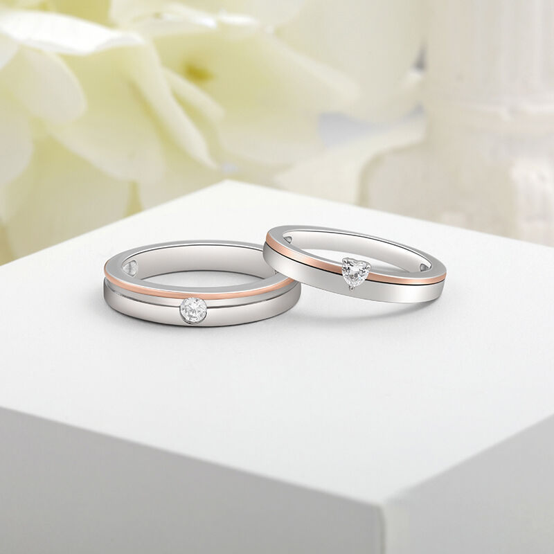 Jeulia Classic Two Tone Couple Rings Sterling Silver