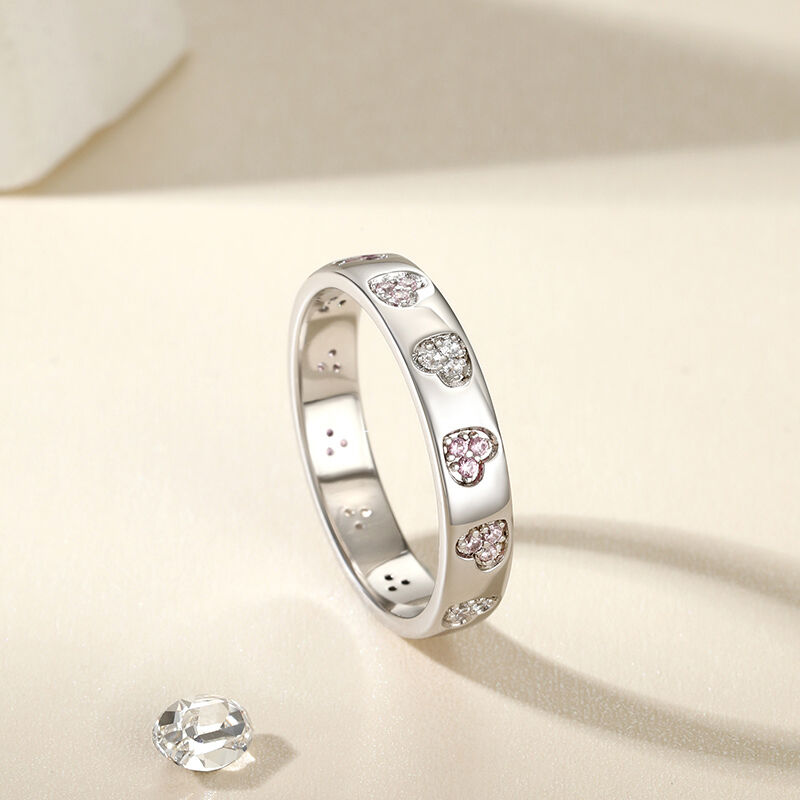 Jeulia "Beating Heart" Women's Band Inlaid Sterling Silver