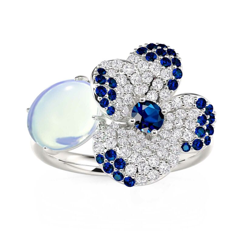 Jeulia Midsummer Night Pansy Moonstone Flower Ring