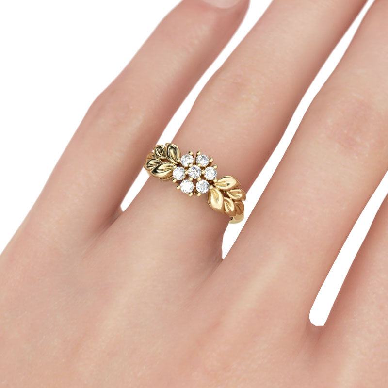 Jeulia Leaf And Flower Design Round Cut Sterling Silver Ring