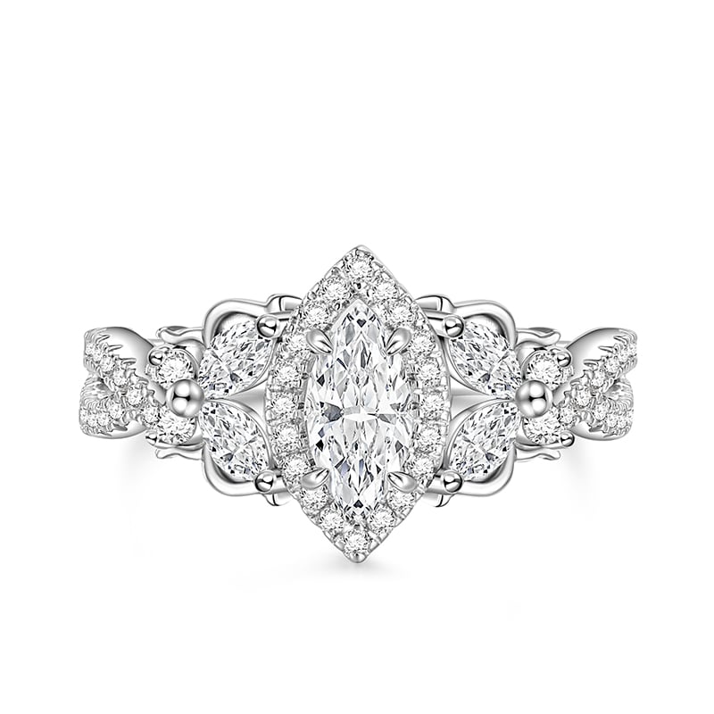 Jeulia "Fly to You" Butterfly Halo Marquise Cut Twist Sterling Silver Engagement Ring