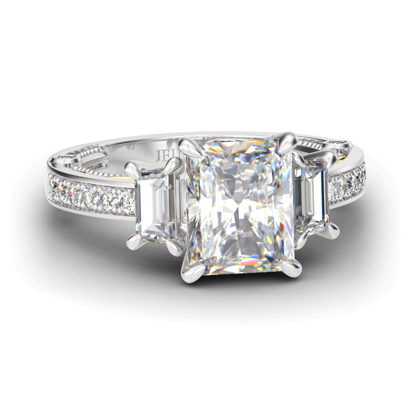 Jeulia Vintage Three Stone Radiant Cut Sterling Silver Ring