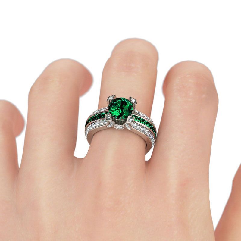 Jeulia Interchangeable Round Cut Created Emerald Ring Set
