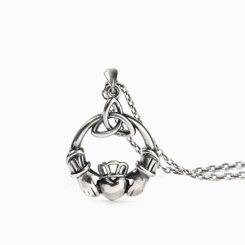 Jeulia "Claddagh & Celtic Trinity Knot" Sterling Silver Necklace