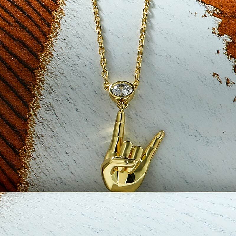 Jeulia "Rock and Roll" Gesture Sterling Silver Necklace