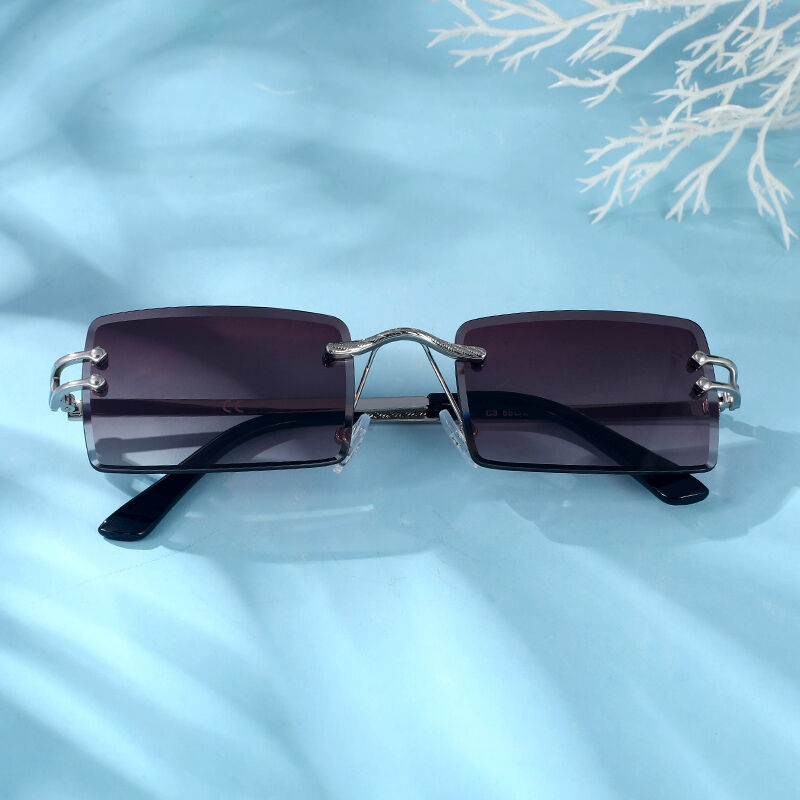 Jeulia "Hue Fantasy" Rectangle Brown Gradient Rimless Unisex Sunglasses
