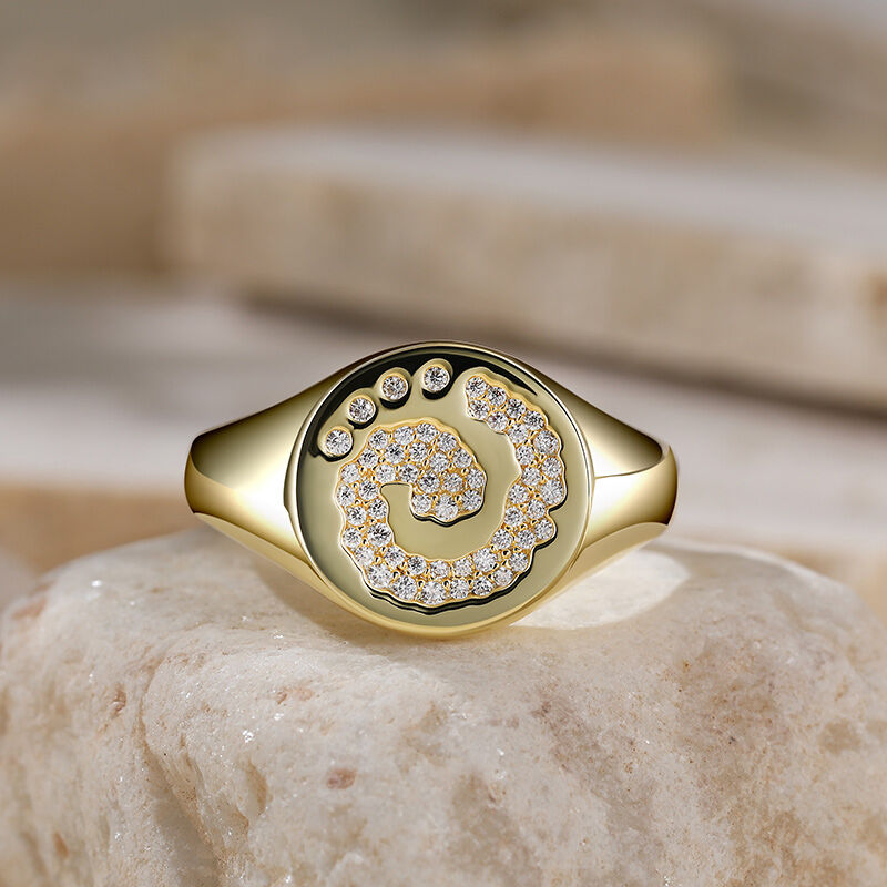 Jeulia Pave Round Stone Signet Sterling Silver Ring