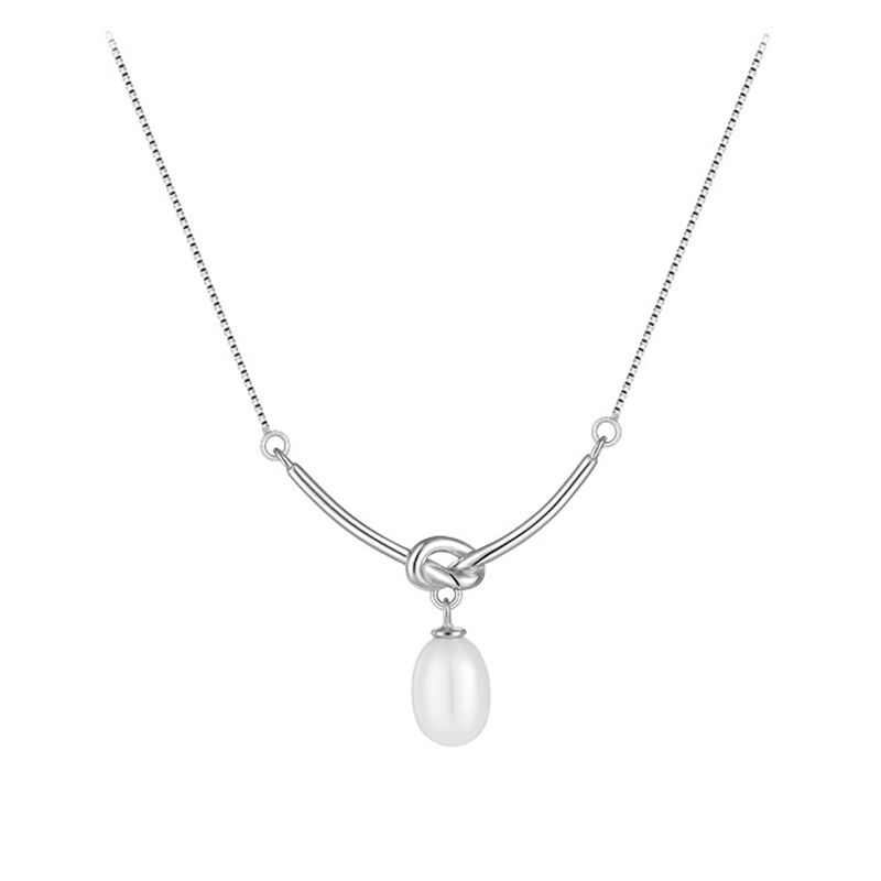 Jeulia Simple Knot Design Pearl Sterling Silver Necklace