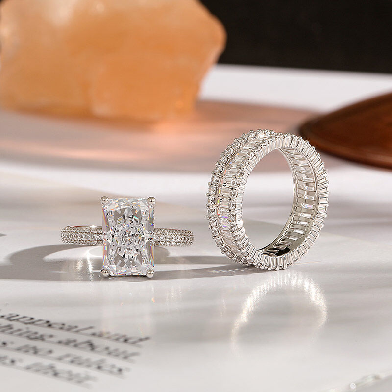 Jeulia Lyxigt Radiant Skuren Vigselringsset i Sterling Silver