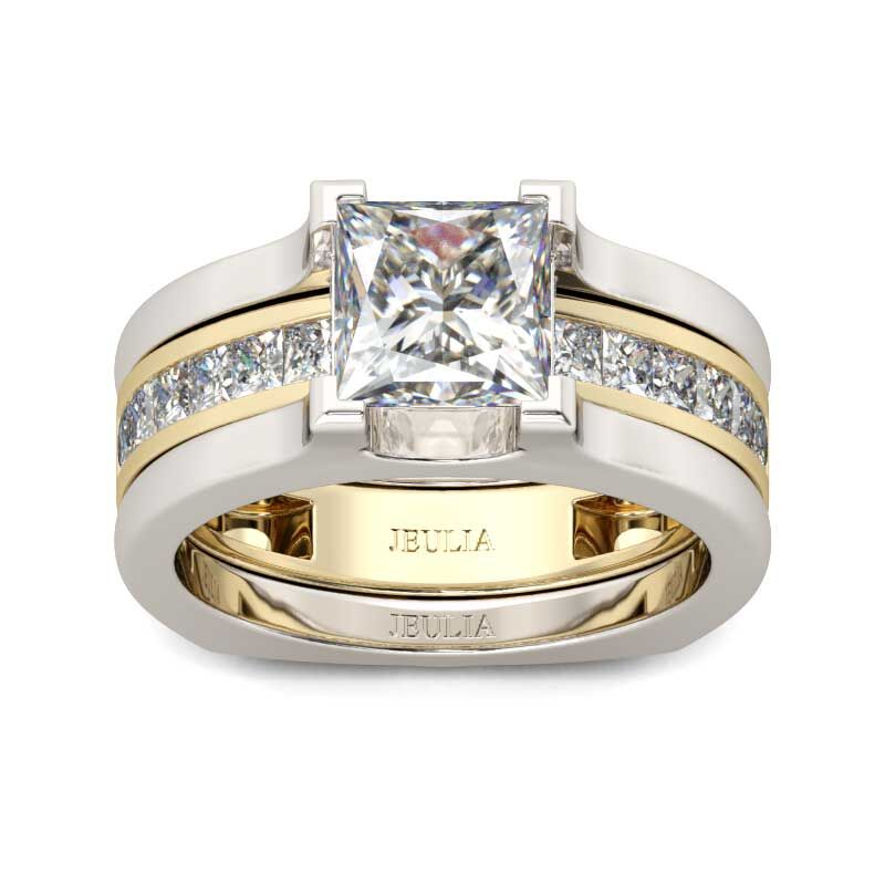 Jeulia Two Tone Princess Cut Sterling Silver Ring Set
