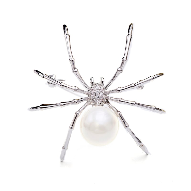 Jeulia Spider Design White Pearl Copper Brooch