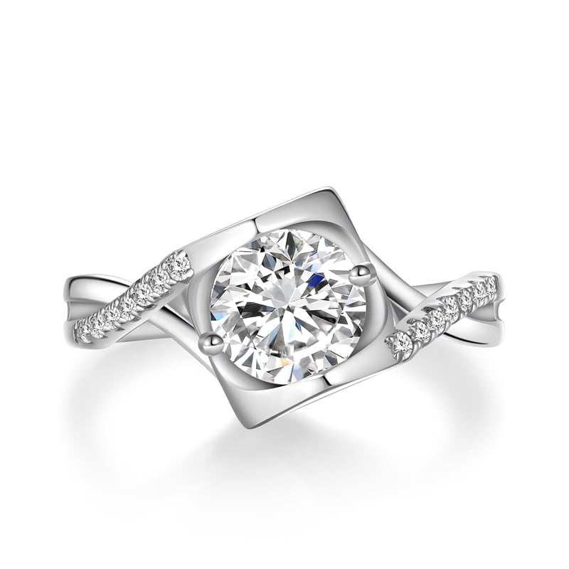 Jeulia Bypass Twist Round Cut Ring Sterling Silver