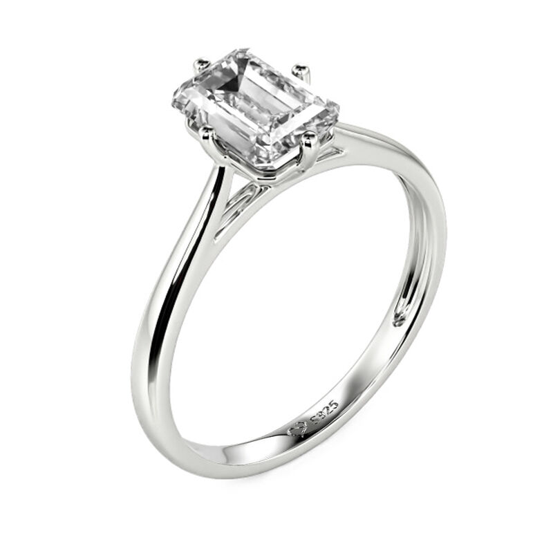 Jeulia Emerald Cut Solitaire Sterling Silver Engagement Ring