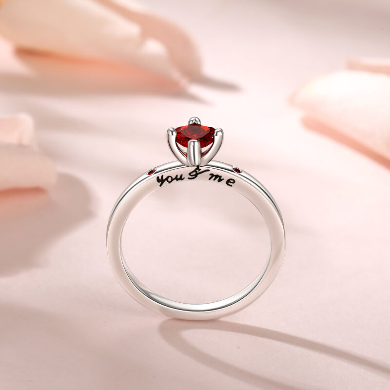 Jeulia "You & Me" Ruby Heart Engagement Ring Sterling Silver