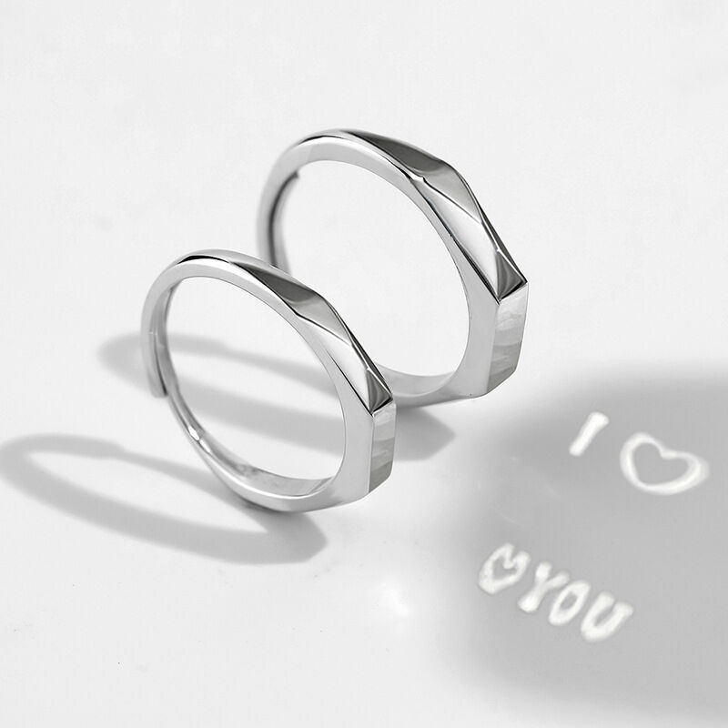 Jeulia Creative "I Love You" Projection Couple Rings Sterling Silver