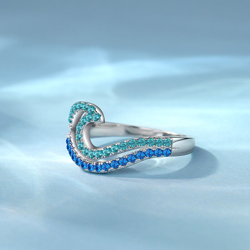 Jeulia Gradient Blue Wave Promise Ring Pave Sterling Silver