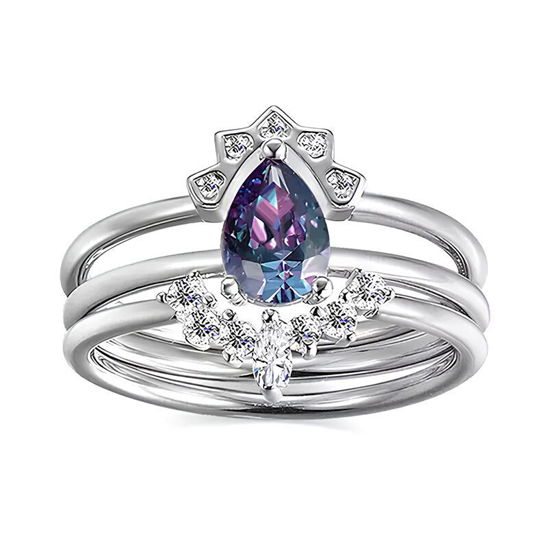 Jeulia Pear Shaped Alexandrite Engagement Ring Set Sterling Silver