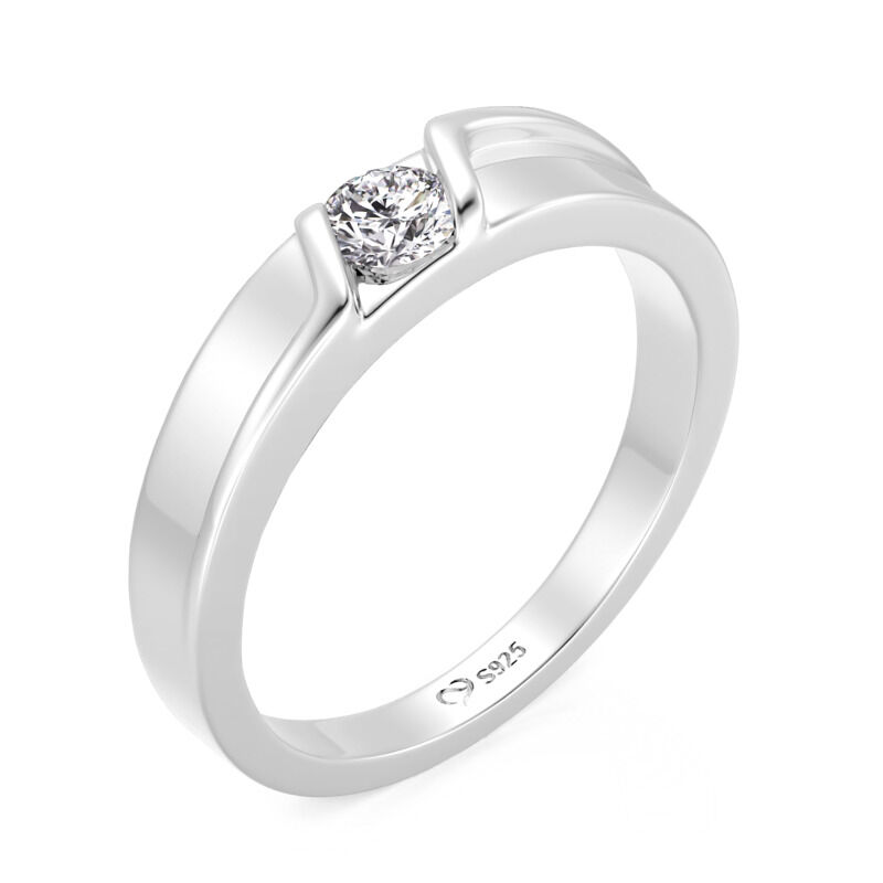 Jeulia Bypass Round Cut Wedding Ring for Men Sterling Silver