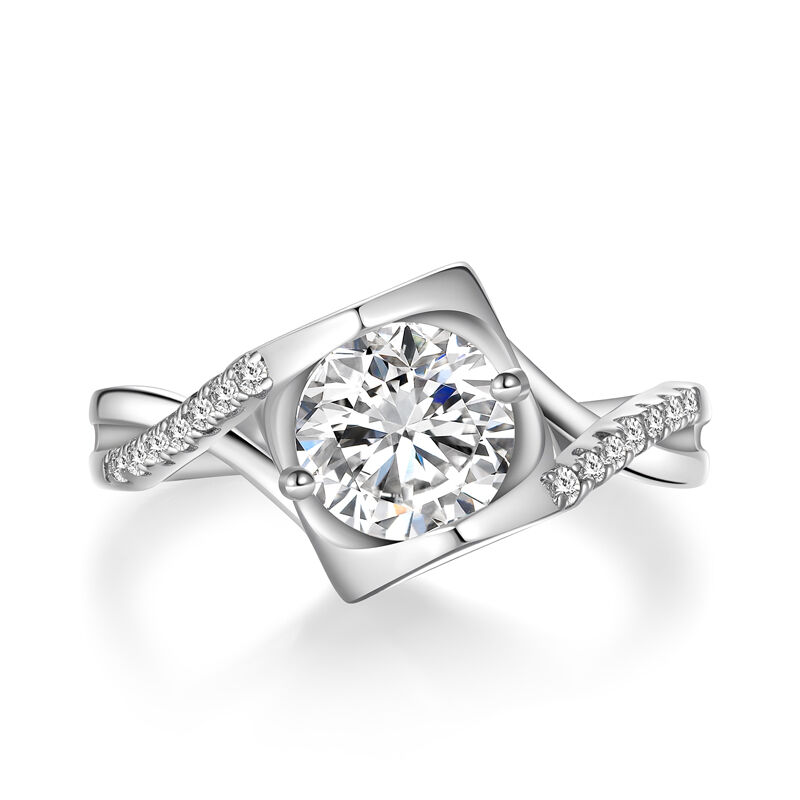 Jeulia Bypass Twist Round Cut Ring Sterling Silver