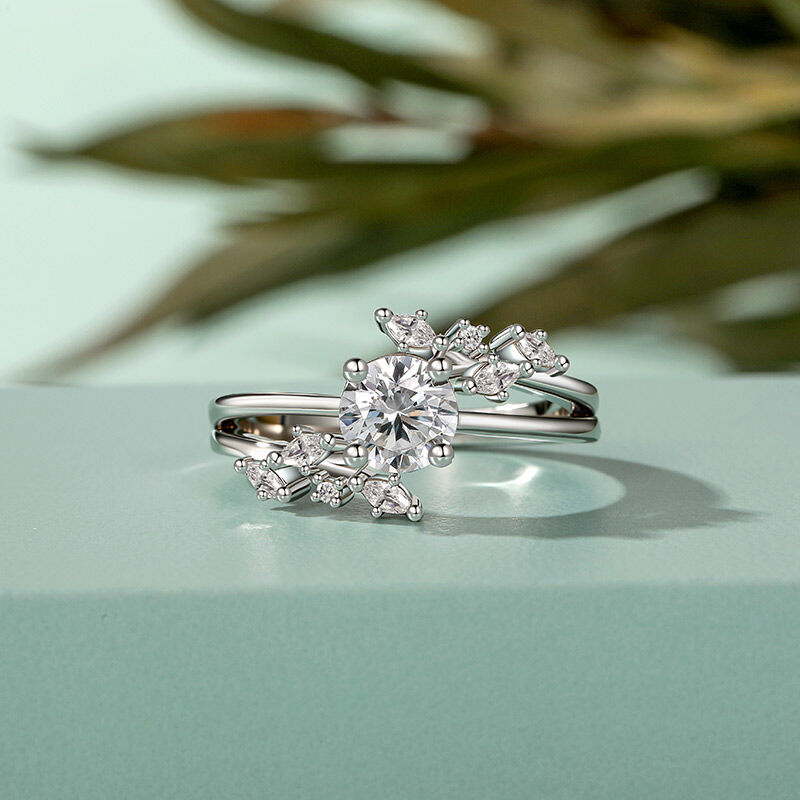 Jeulia Bypass Round Cut Engagement Ring with Vine Leaf