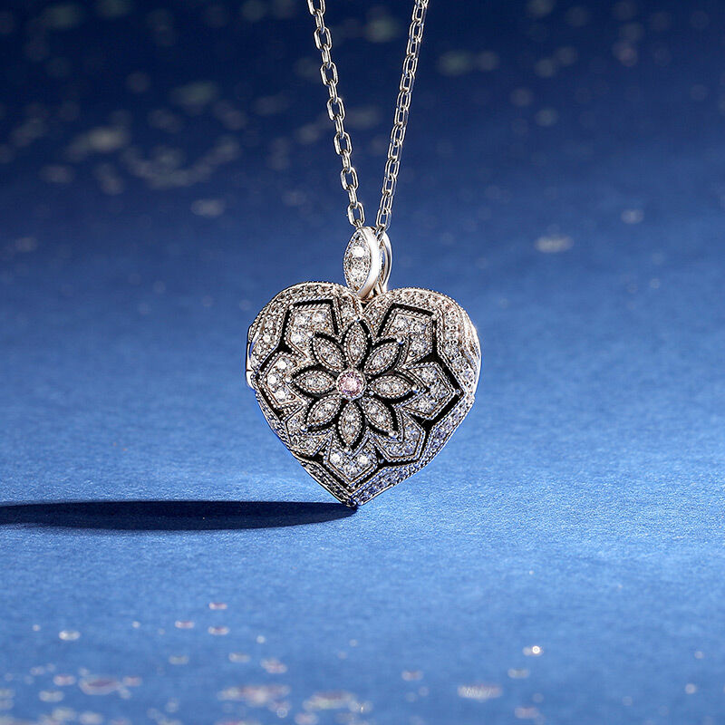 Jeulia Custom Birthstone Hollow Heart Photo Locket Necklace